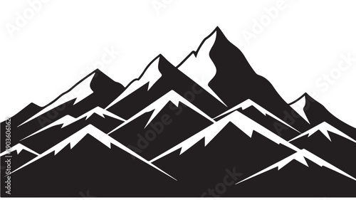 Black Mountain Range Silhouette Isolated on White Background