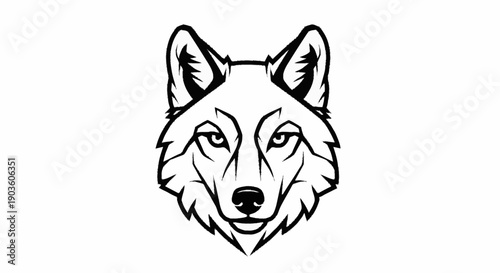 Stylized Wolf Head Illustration Black and White.