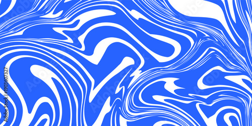 Blue wavy lines abstract background. Trendy psychedelic retro style backdrop. Waves, swirl and twirl pattern. Twisted distorted vector texture. Y2k aesthetic design