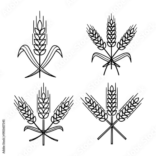Decorative outline wheat icon black vector agricultural grain set