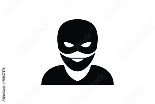 Black silhouette of person wearing a mask isolated on white background symbolizing anonymity