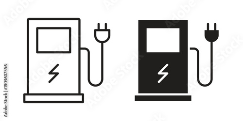 Electric vehicle charging station icon and symbol. Vector illustration.eps
