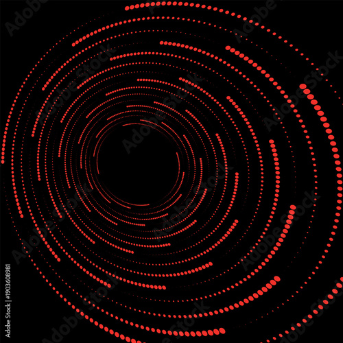 Sound wave rhythm lines spiral dynamic abstract vector background in circle dot shape