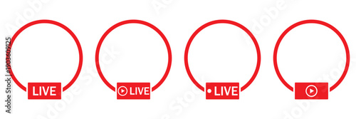 Social Media Live Profile Frame Icon Set – User Avatar Placeholders with Live Badge, Play Button and Add Friend UI Symbols 
for Video Streaming Interface Vecto