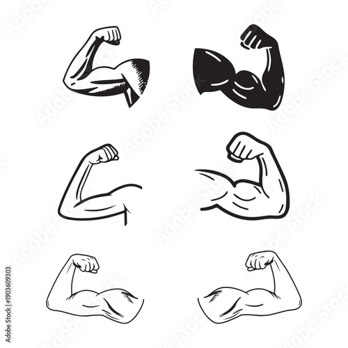 Flexing Biceps Muscle Arm Illustrations Set
