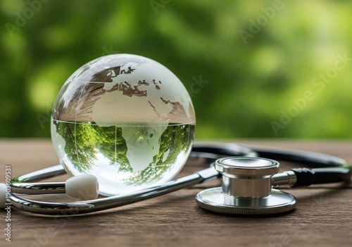 Global Health and Environmental Protection Concept with Stethoscope and Earth Globe.