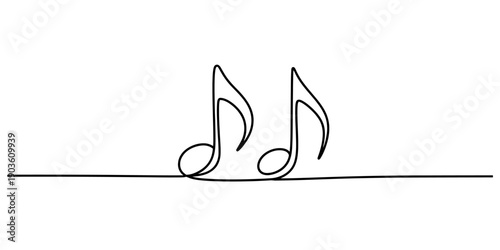 Continuous line drawing of two eighth notes representing music and harmony on white background Vector, illustration