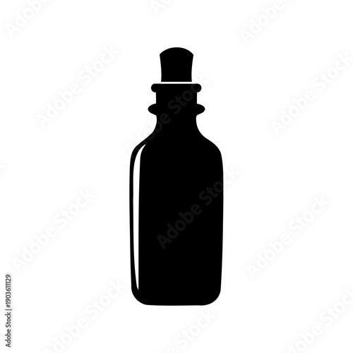 Silhouette of a vintage apothecary bottle with a cork stopper in black