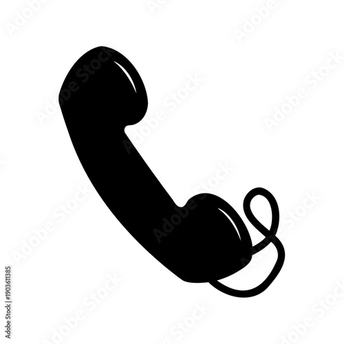 Black silhouette of a telephone handset with a coiled cord on white