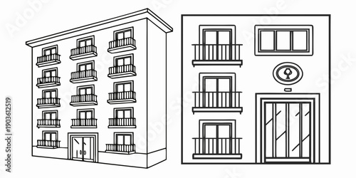 Two distinct architectural designs of residential buildings showcasing different styles.