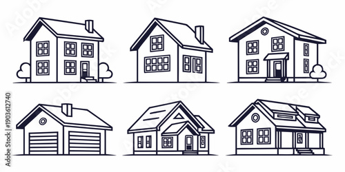 A collection of six different house designs with various architectural styles and features.