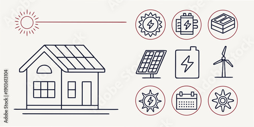 Illustration depicting various aspects of sustainable and renewable energy sources.