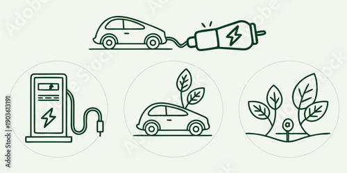 Illustration of electric vehicles and environmental benefits.
