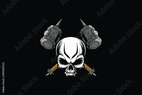 Human skull with rough cross post-apocalyptic mallet style vector image template