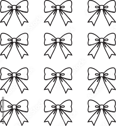 Pink decorative ribbon bow set including various tied, knotted, thin, and wide styles isolated. Elegant elements for gift packaging, valentine, and festive 
