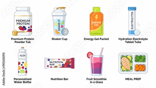 Collection of nutrition products displayed in various packaging and formats for health and wellness