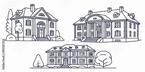 A collection of diverse architectural structures and a coin