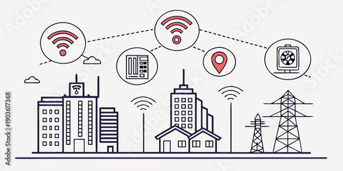 Illustration of a smart city with interconnected buildings and infrastructure.
