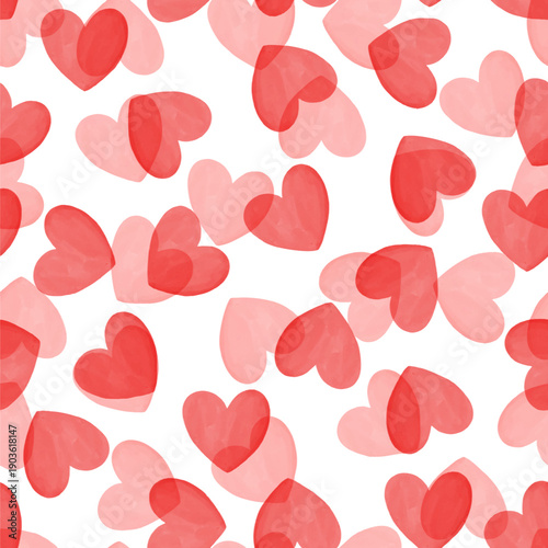Heart Seamless Irregular Vector Pattern. Simple Red Hand Drawn Hearts Isolated on a White Background, Ideal For Fabric, Wrapping Paper, Valentine's Day Products.Red Heart Shape Confetti Endless Print.
