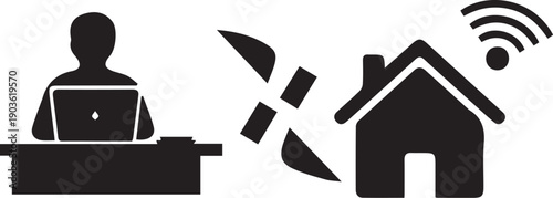 Silhouette of person working remotely from home with internet connection