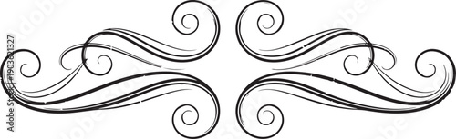 Intricate black and white swirls and flourishes forming a symmetrical design