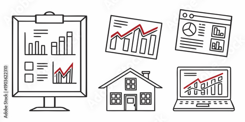 Illustration showcasing various aspects of real estate and market analysis.