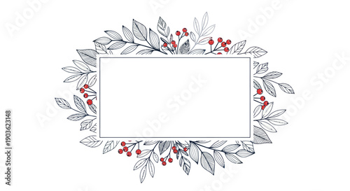 Elegant Winter Berries and Leaf Frame Illustration