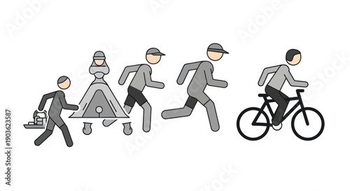 Graphic illustration of triathlon multi-sport event stages.