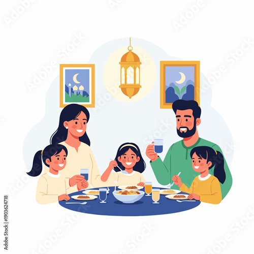 Joyful family sharing a delightful evening meal at home, creating precious memories around the dining table with smiles and togetherness