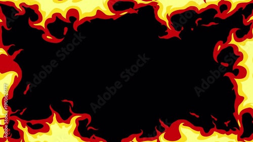 Cartoon Fire Frame Overlay Loop, Burning Flame Border Animation 4K