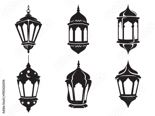 Set of decorative ramadan lanterns in vector format for festive Islamic celebration desogne