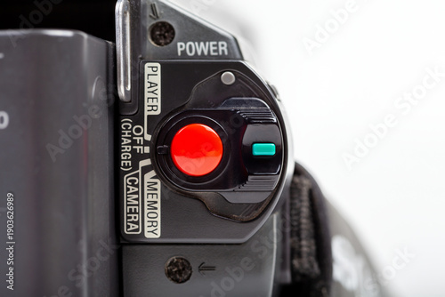 Photos Big bright red round REC record button on digital camcorder camera back control