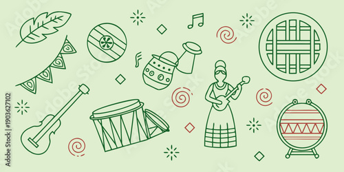 Vibrant musical instruments and notes in a lively and colorful illustration