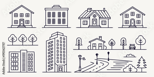 Illustrations of various architectural structures and landscapes.