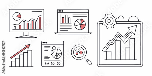 Illustrations of various business analytics and data visualization tools