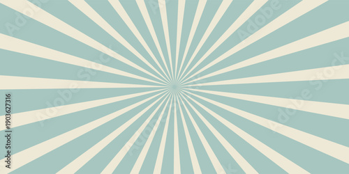Sunlight retro horizontal background. Pale blue and beige color burst background. Fantasy Vector illustration. Magic Sun beam ray pattern background. Old paper starburst. Circus poster or placard