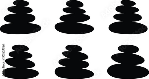 Set of Minimalist black stacked zen stones balance silhouette vector icon