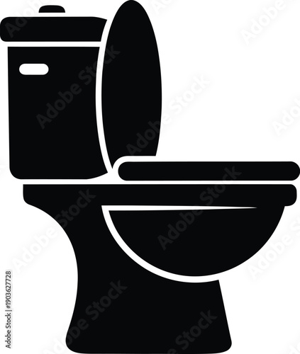 A simple black and white illustration of a standard toilet