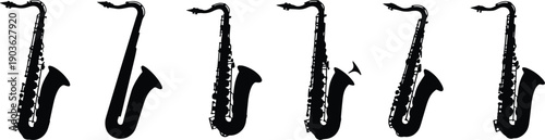Set of Minimalist black saxophone musical instrument silhouette vector icon