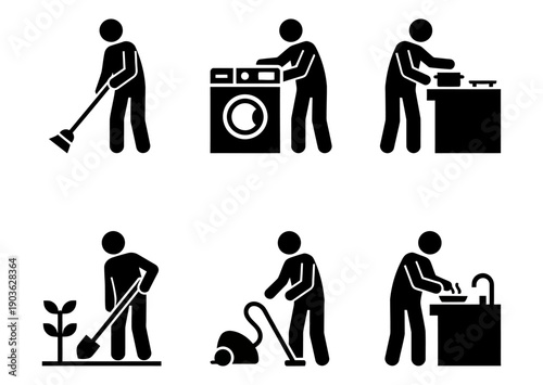 Household Chores and Daily Tasks Stick Figures
