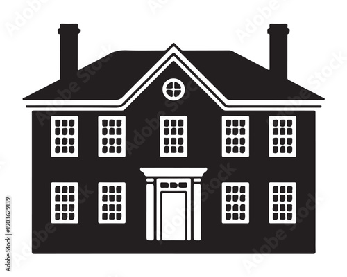 Stately mansion icon showing historical manor building with symmetry and classic architectural details perfect for real estate branding and property