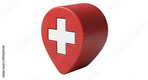 Red location pin icon with white cross for medical or emergency services