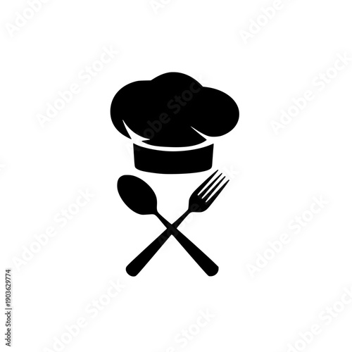 Chef hat with crossed spoon and fork icon