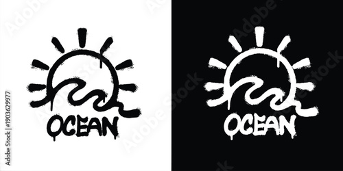 Graffiti Wave and sun logo vector design