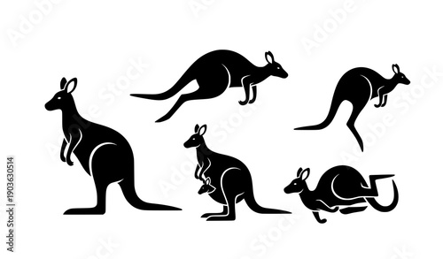 Minimal kangaroo silhouette icons vector collection