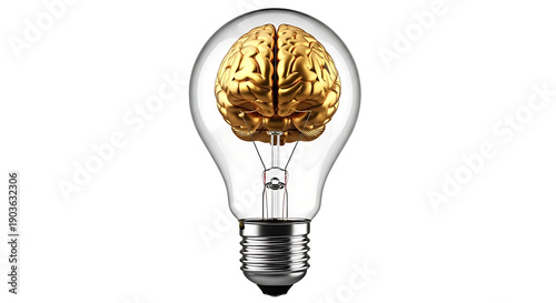 Lightbulb with golden brain inside idea inspiration
