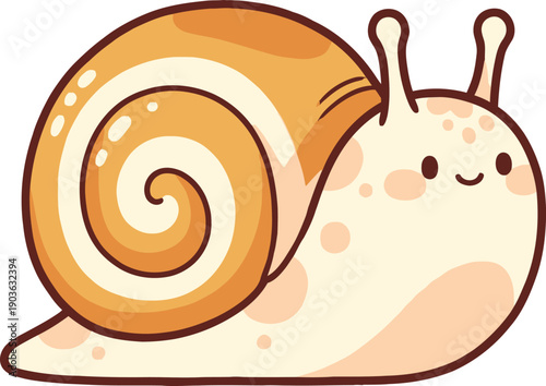 Cute Snail with Spiral Shell Adorable Flat Cartoon Vector Illustration