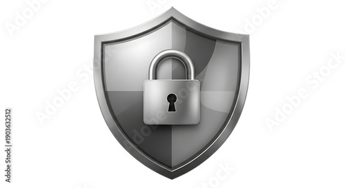Gray shield with padlock on white background security symbol