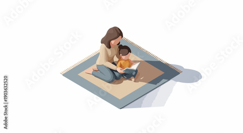 Mother and child reading a book together on a rug, illustrating education, family bonding, and childhood learning.