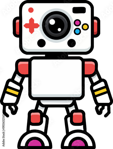 Cute cartoon robot character illustration with camera head
